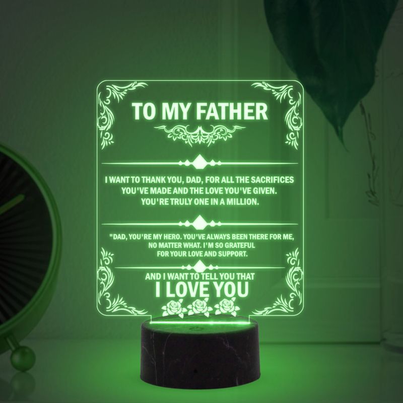 To my Father Acrylic English Quote Led Night Lamp with Automatic Color Changing Light Birthday Gift for Dad